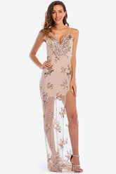 Robe longue de soirée à paillettes dos nu